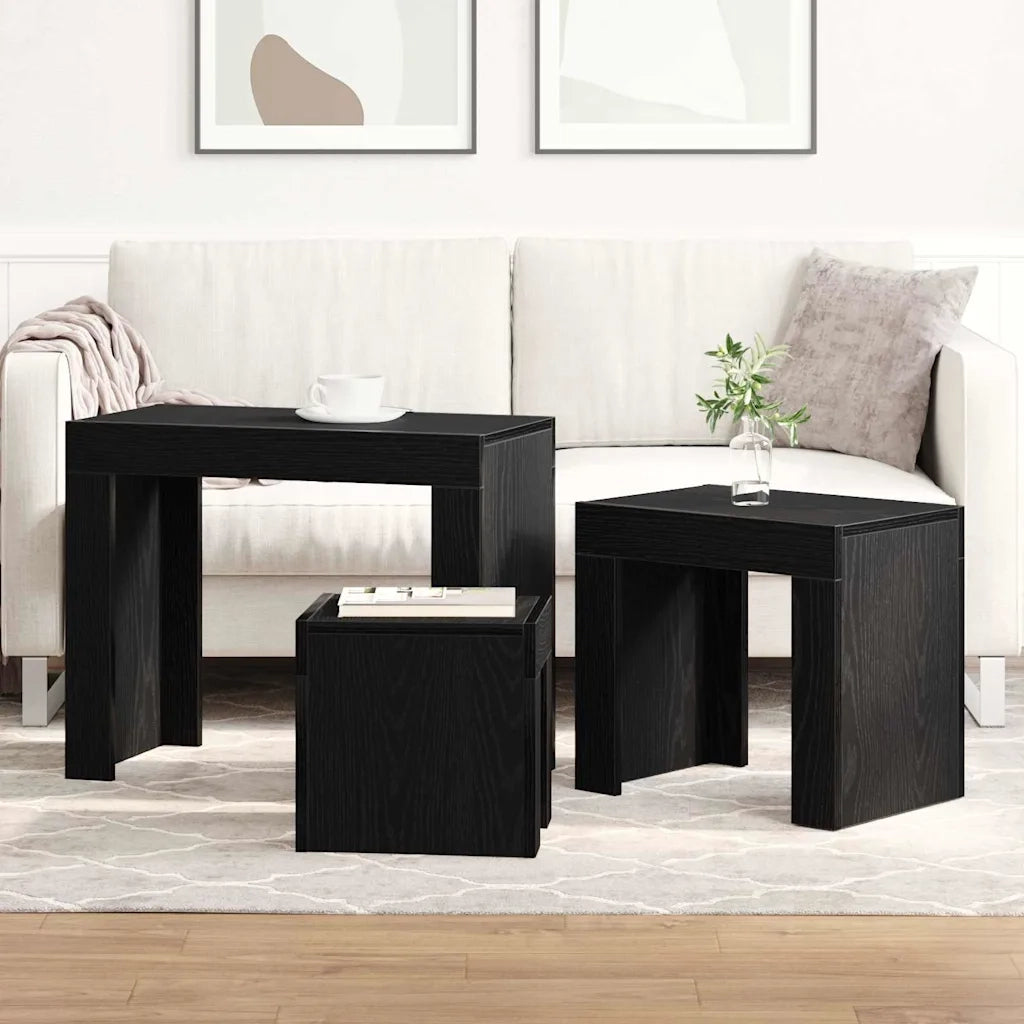 Tavoli da annidamento 3 pcs Rovere Nero Legno multistrato 862070