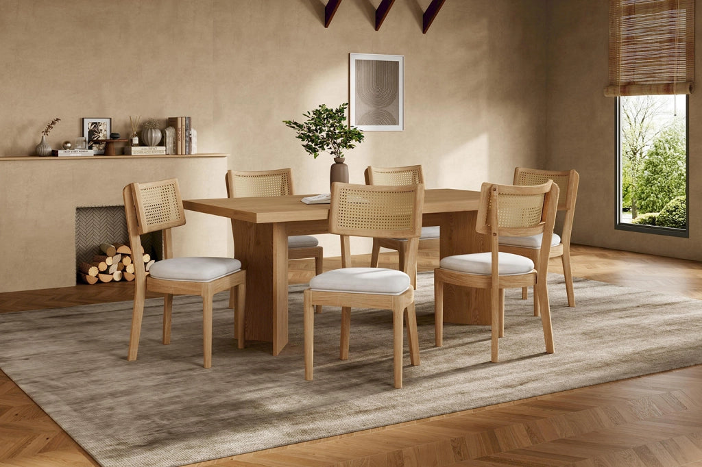 Set di 6 sedie in legno con schienale in rattan