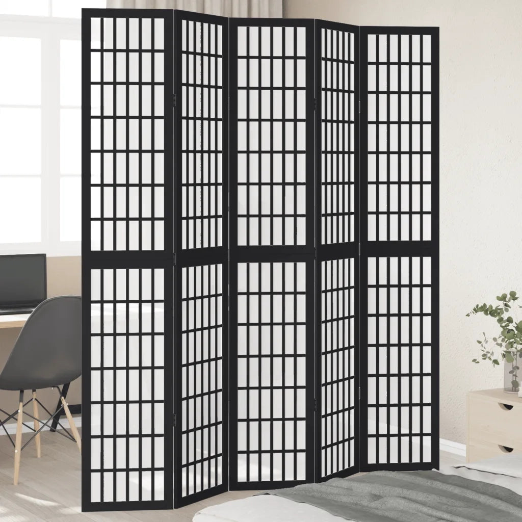 vidaXL Divisorio Ambienti 5 Pannelli Nero Legno Massello di Paulownia
