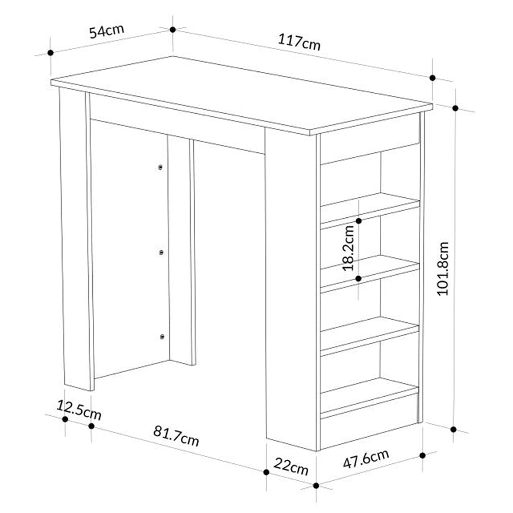 Tavolo da Bar con 4 Ripiani e Portaoggetti Sabbia Salvaspazio 117x54x102 cm