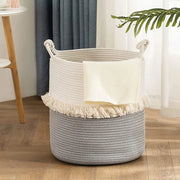 Wasciova da corda di cotone, cassetto di conservazione, cesta decorativa boho, raccoglitore di bucato con maniglie, contenitore per giocattoli per camera da bambini 40x43cm beige