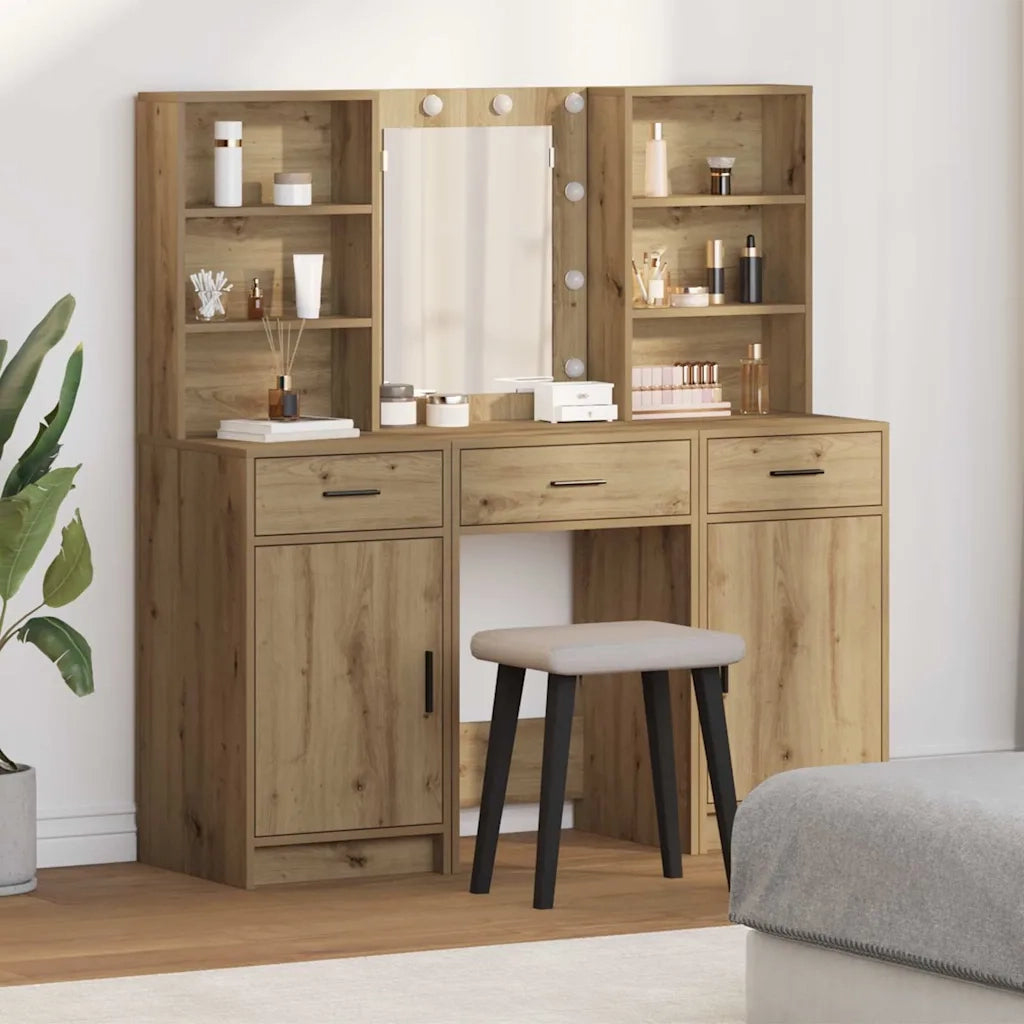 Set da tavolo da trucco con LED 3 pcs Rovere artigianale 3334298