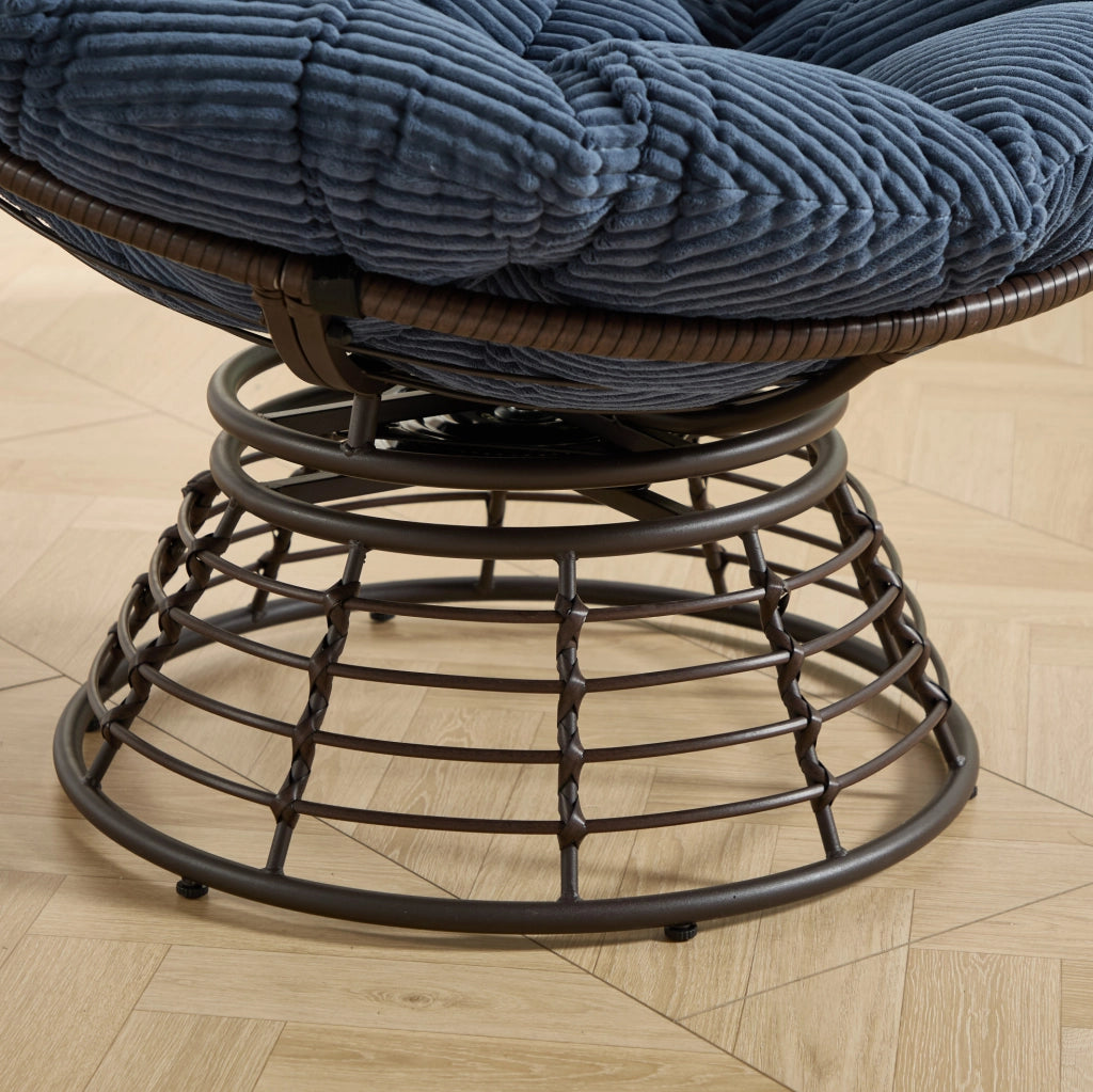 Poltrona papasan girevole 360° ergonomica in PE rattan e acciaio; blu navy; ? 92 x 67 cm