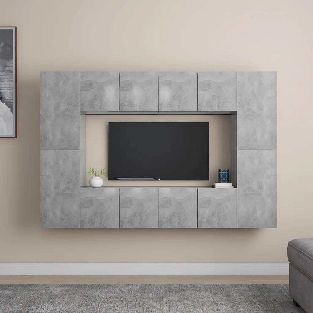 Set Mobile Porta TV 8 pz Grigio Cemento in Truciolato   cod mxl 35567