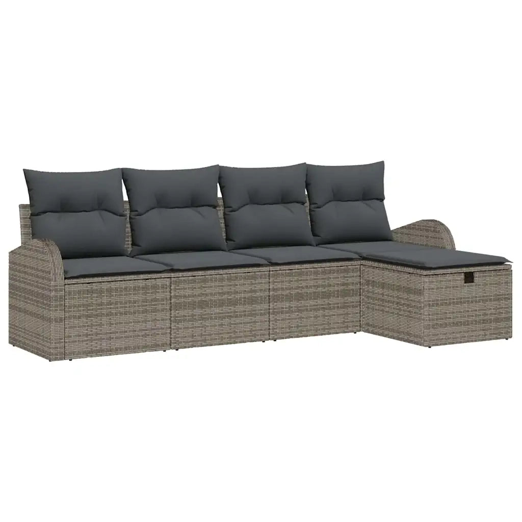 Set Divano da Giardino con cuscino 5 pcs Grigio Poly Rattan