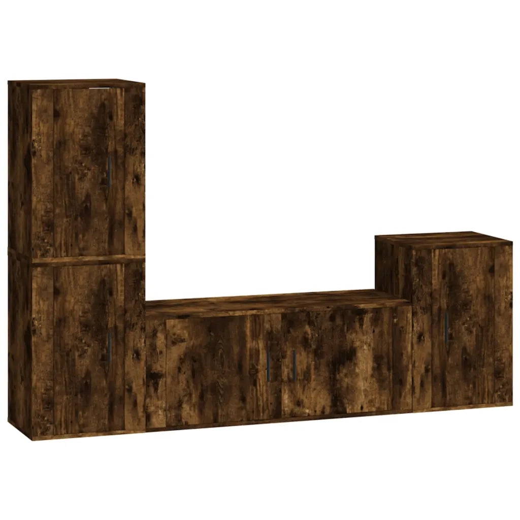 Set di Mobili Porta TV 4 pz | Armadietto TV | Mobile Porta TV Rovere Fumo in Legno Multistrato