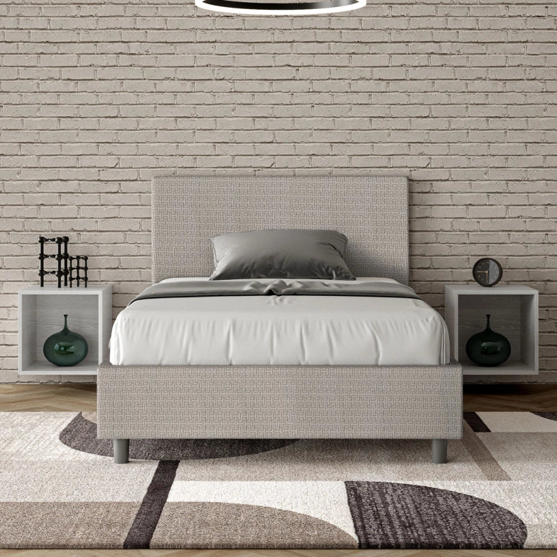 Letto imbottito 1 piazza e mezza 120x190 cm tessuto Labirinto Adele - Bianco,Con rete