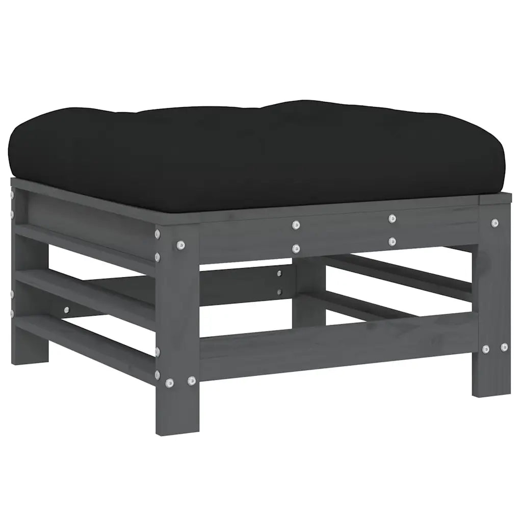 Set Divani da Giardino 3pz con Cuscini in Legno Massello Grigio 3186034