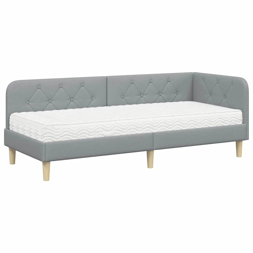 Letto singolo | Letto per adulti | Cornice del letto ad angolo Grigio chiaro 80 x 200 cm Tessuto