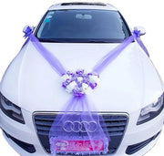 Decorazione per Auto Romantica per Matrimonio - Fioriera per Auto con Tule 4,5 m - Fiori in Vaso con Diametro 30 cm - Decorazione per Auto