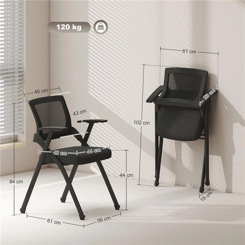 SET 2 SEDIE PIEGHEVOLI CON SCHIENALE CURVO E BRACCIOLI, IN TESSUTO EFFETTO LINO E ACCIAIO, 61X56X84 CM, NERO