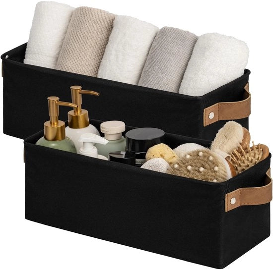 Set di archiviazione composto da 2 cassetti - Cassetti di archiviazione con struttura metallica - Scatole di archiviazione decorative - Organizzazione della cabina armadio - Nero - Contenitori di archiviazione