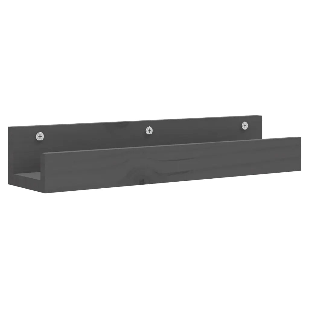 2 pz Mensole da Parete | Scaffali a Parete | Ripiano a parete Grigio 50x12x9cm Legno Massello di Pino