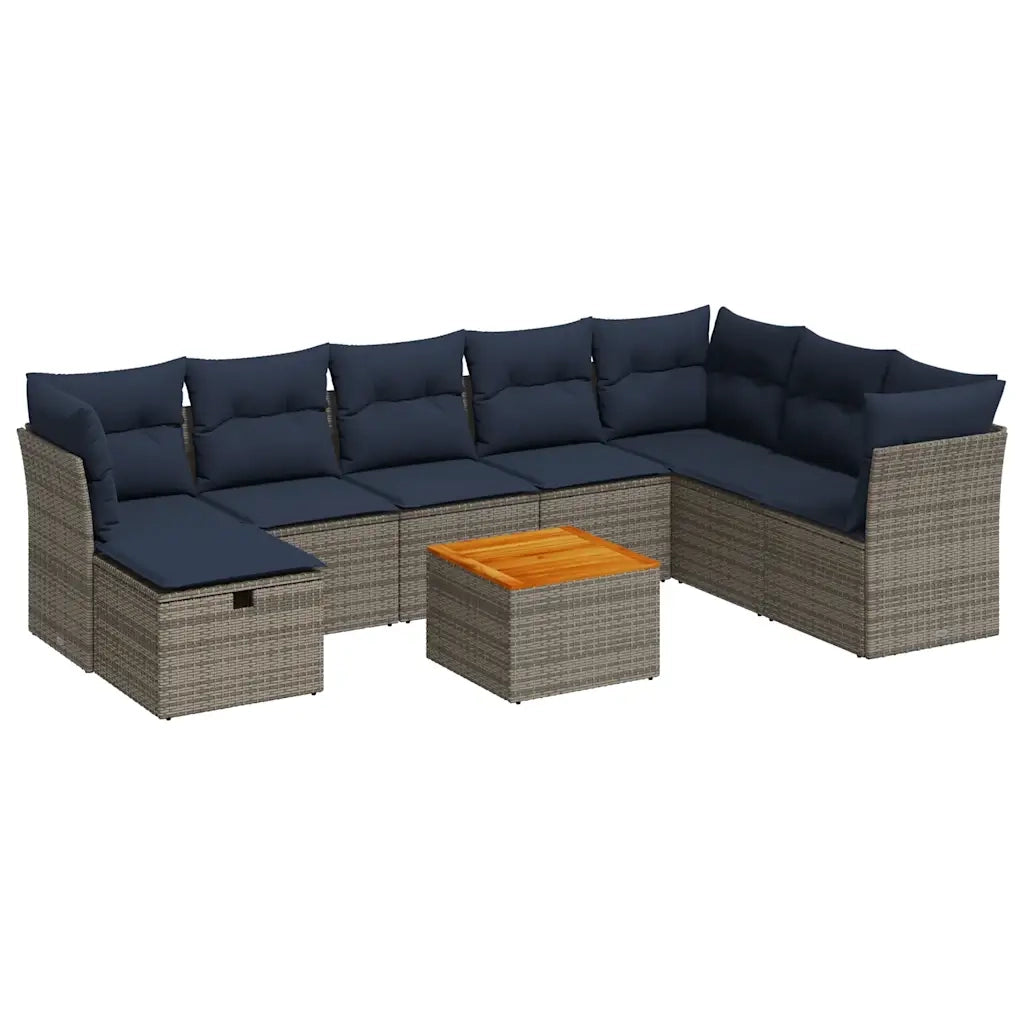 Set Divano da Giardino 9 pz con Cuscini Grigio in Polyrattan