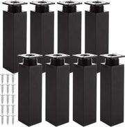 Set di sosteggi mobili regolabili 40 x 150 mm - Pacchetto da 8 sosteggi mobili - Sostegni mobili in alluminio neri - Inclusa la piattaforma di montaggio - Stile moderno - Sostegni mobili per arredamento