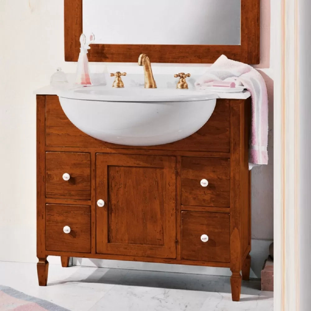 Mobile bagno 90 cm in legno lavabo 4 cassetti 1 porta e specchio - Mobili 2G