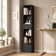 Libreria alta salvaspazio con 4 vani aperti, cassetto e armadietto, 30 x 24 x 158 cm, colore nero