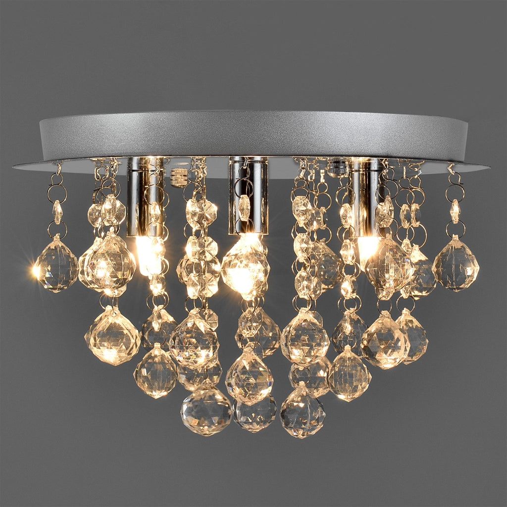 Plafoniera Rotonda Trio con 3 Fonti Luce e Cristalli Artificiali - Cromo/Argento lux.pro