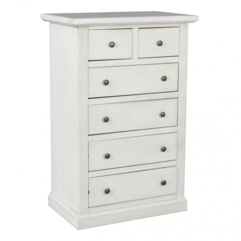 Cassettiera 6 cassetti in legno shabby bianco anticato 62x37x93 - Mobili 2G