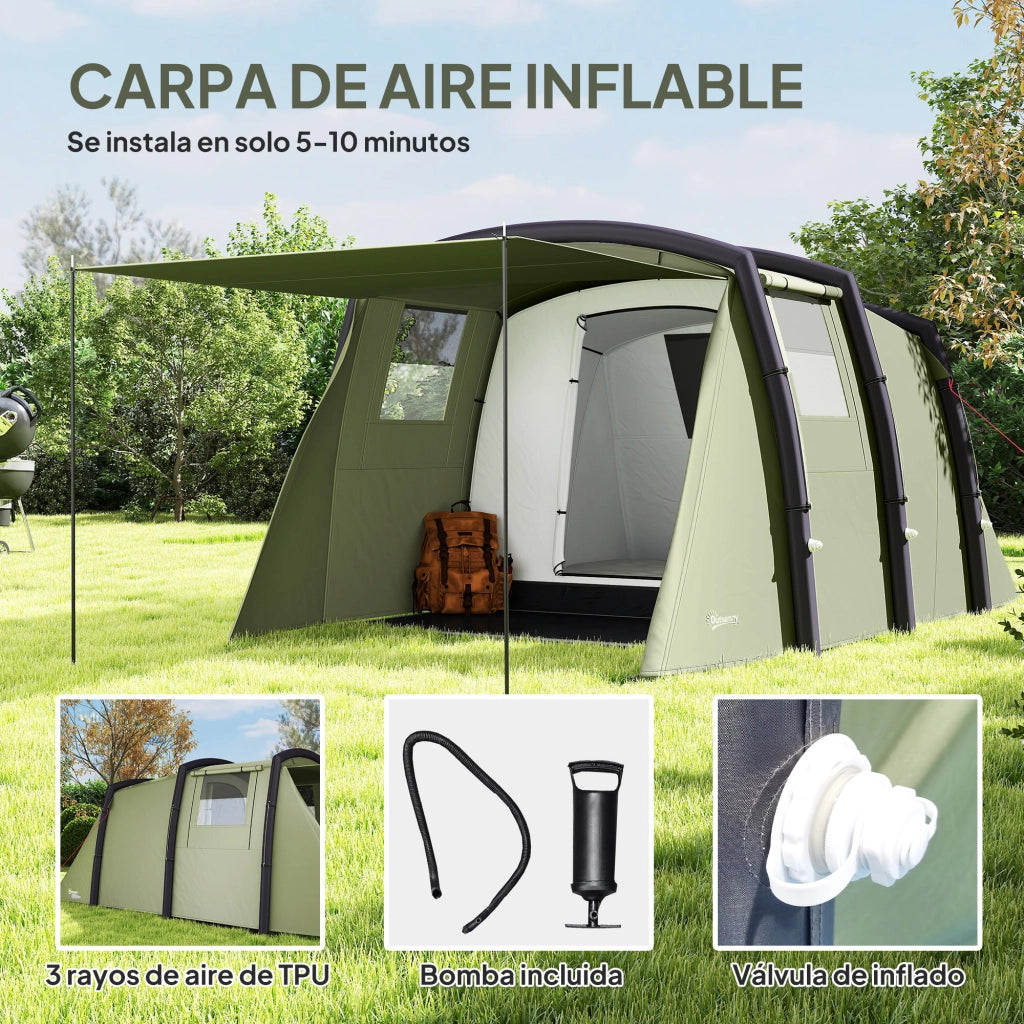 Tenda da campeggio tunnel gonfiabile per 3-6 persone ¨C zephmum ¨C verde oliva con vestibolo e finestre a rete