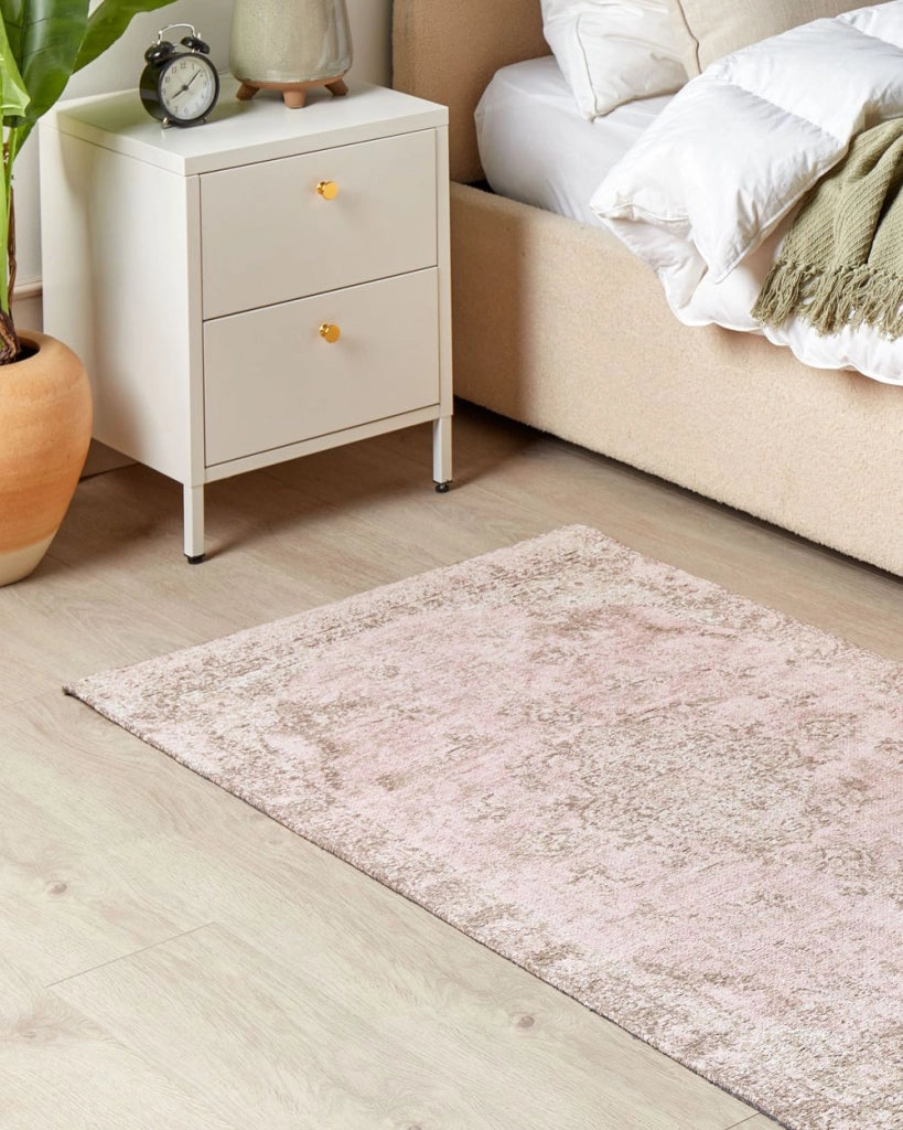 Tappeto in cotone rosa 80 x 150 cm con effetto invecchiato stile orientale camera da letto soggiorno