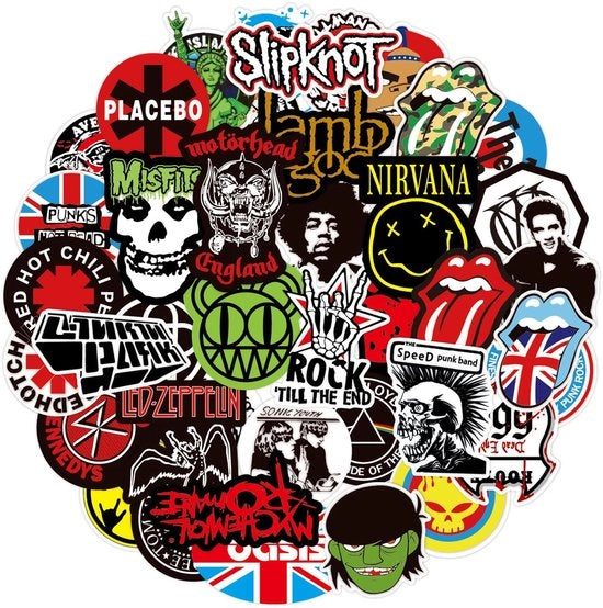 Set di Sticker 100 pezzi - Sticker acqua resistente - Sticker rock band - Disegni personalizzati - Adesivo forte - Ideali per la decorazione - Sticker decorativi