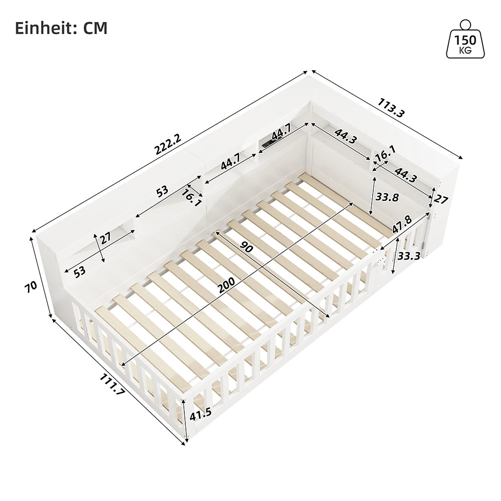 Daybed - Xylo - 90x200 cm USB balaustra bianco