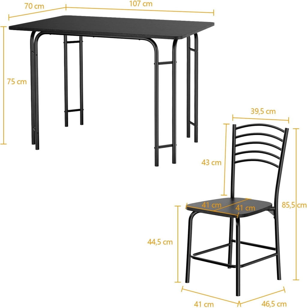 Set da Pranzo con 1 Tavolo e 4 Sedie, Set di Tavolo da Pranzo Salvaspazio di 5 Pezzi, Set Mobili per Cucina, Sala da Pranzo, in Metallo e MDF, Moderno, Nero