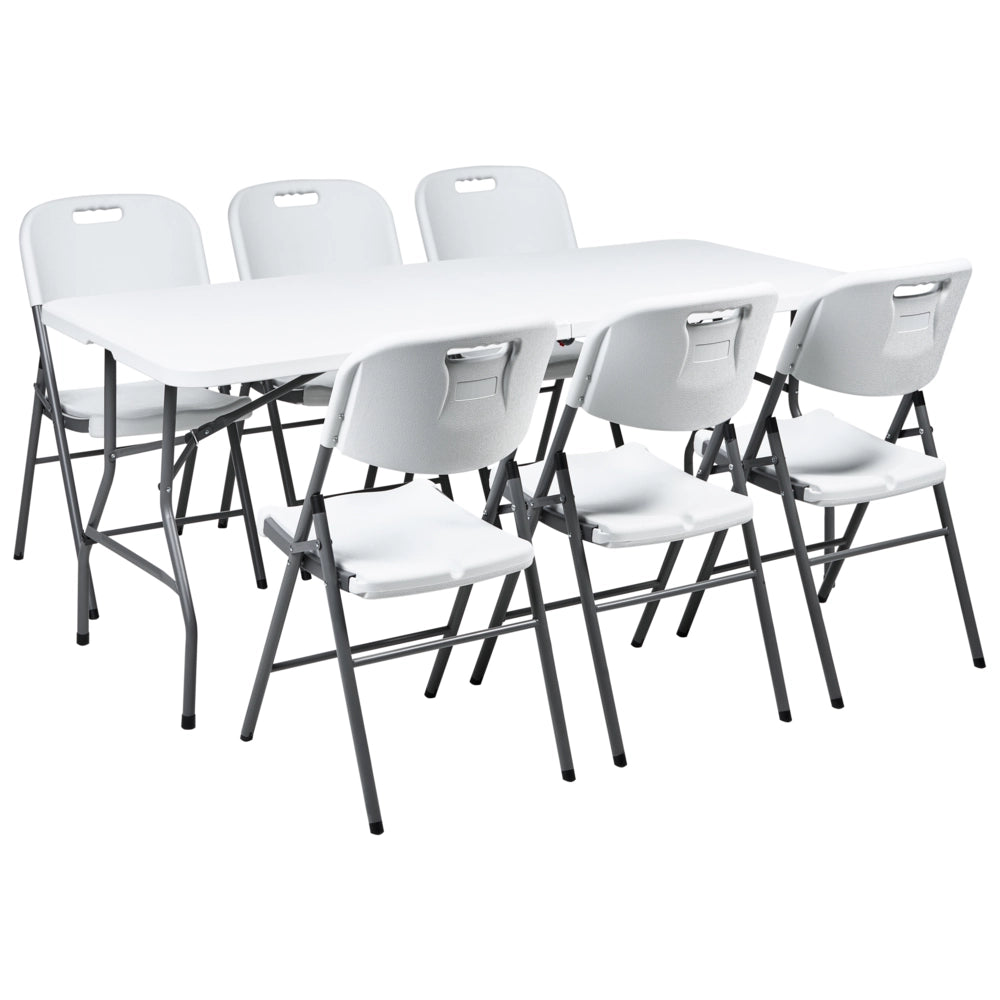 Set da pranzo da giardino a 6 posti Materiale sintetico bianco 180 x 74 Tavolo e 4 sedie pieghevoli con gambe in metallo