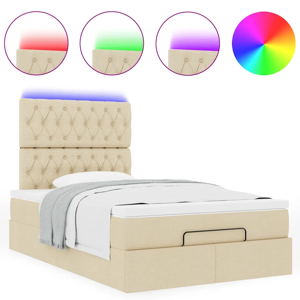 Struttura Letto Pouf con Materasso Crema 120x190 cm in Tessuto 3314077