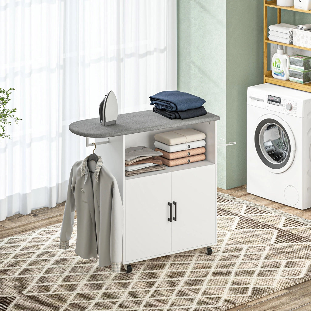 Mobile Asse da Stiro con Armadietto a 2 Ante e Spazio Aperto, 125x43.5x102.5 cm, Bianco