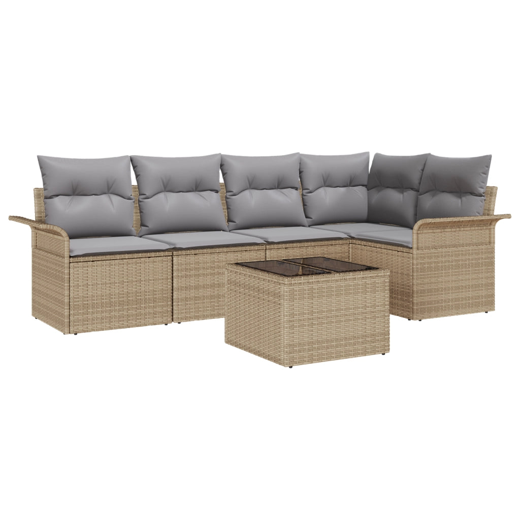 Set da Giardino 6 Pezzi con Cuscini Rattan Sintetico Nero