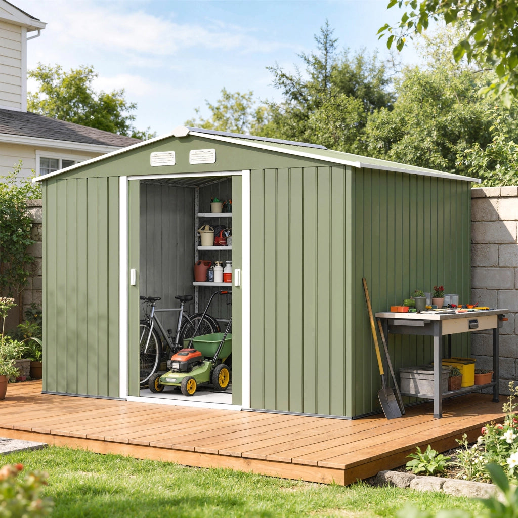 Casetta da giardino ¨C zephmum ¨C verde chiaro, acciaio galvanizzato, 277x195x192 cm