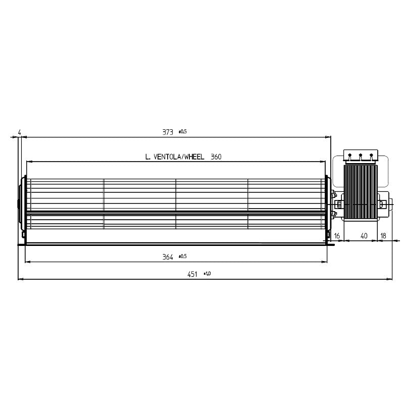 Motore Ventola tangenziale 451mm Bocchetta 364x40 stufe a Pellet - EMMEVI FERGAS 114503X