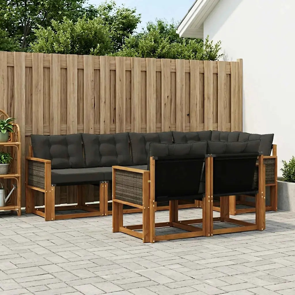 Set di divani da esterno con cuscino 7 pcs Naturale e Nero