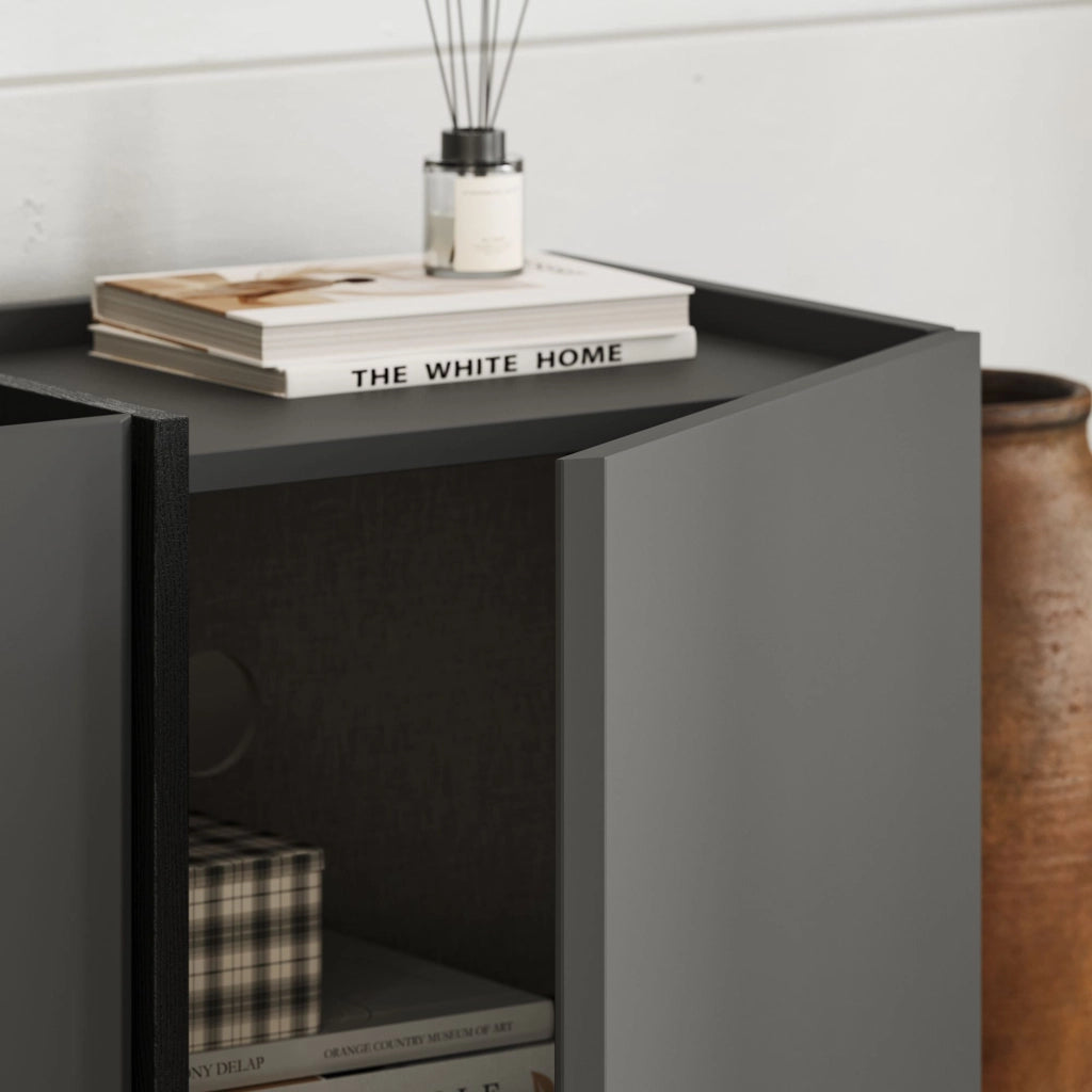 Porta TV in legno "Lowen" - 180 x 35 x 46 cm - Antracite / Nero