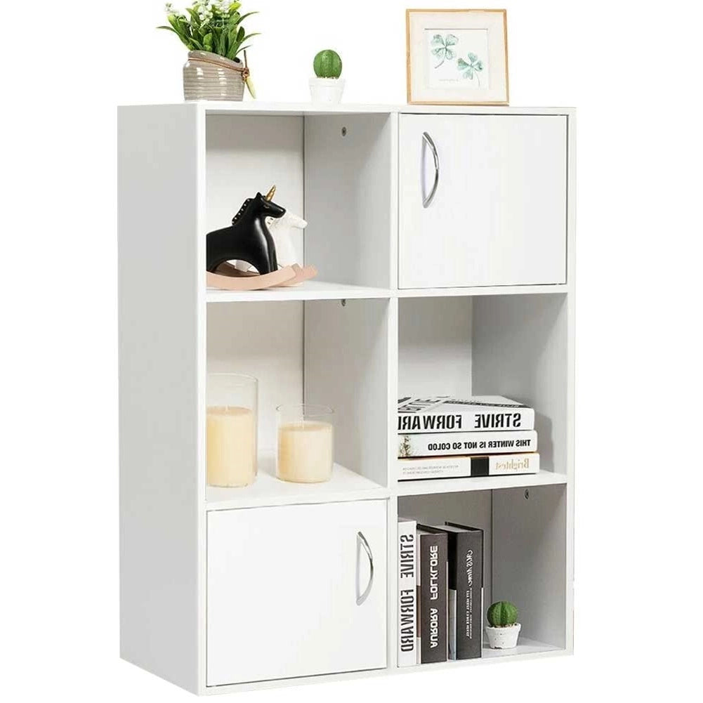 Mobile Scaffale Libreria 6 Cubi 2 Ante in Legno MDF Design Moderno Bianco Ingresso Cameretta