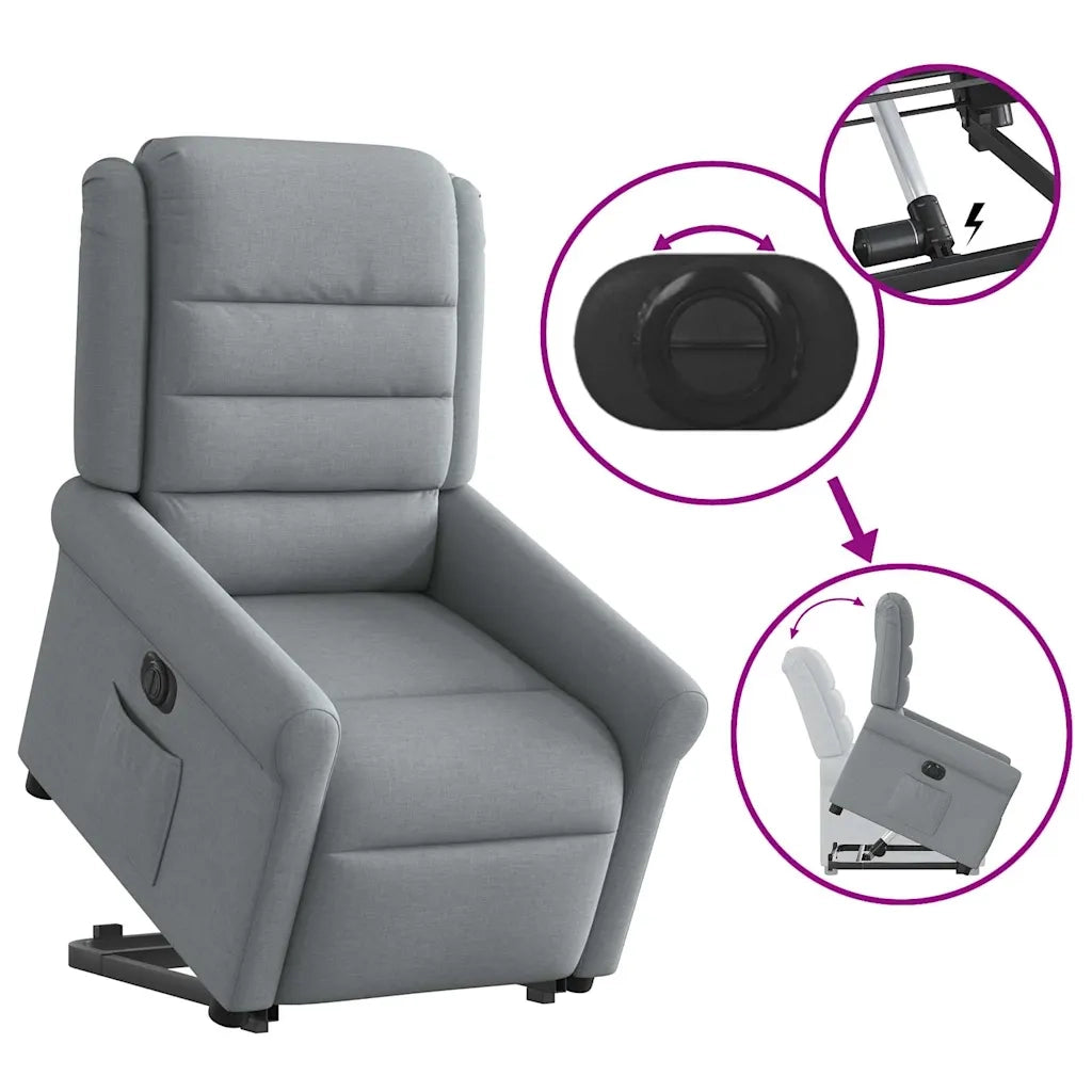 vidaXL Poltrona Reclinante Alzapersona Elettrica Grigio Chiaro Tessuto