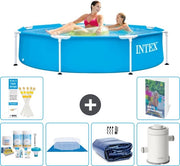 Piscina a Rondello - 244 x 51 cm - Blu - Inclusa Kit di Manutenzione - Copertura del Terreno - Parasole Solare - Pompaggio del Piscina - 7 pezzi
