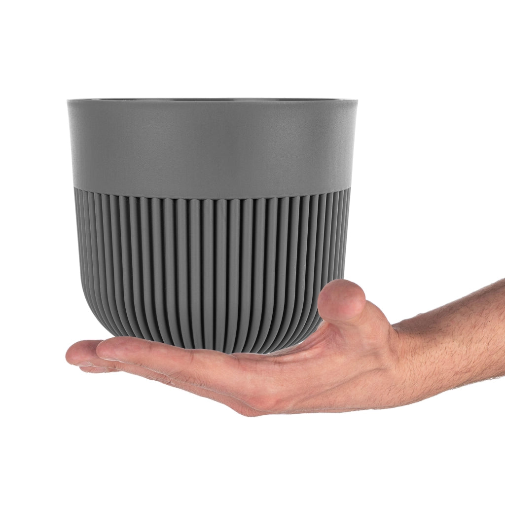 Vaso da fiori KADAX, Coprivaso, 15 cm, Plastica, Rotondo, A coste, Grigio