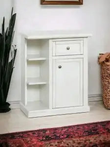 Mobiletto entratina in legno Shabby chic bianco anticato con alette