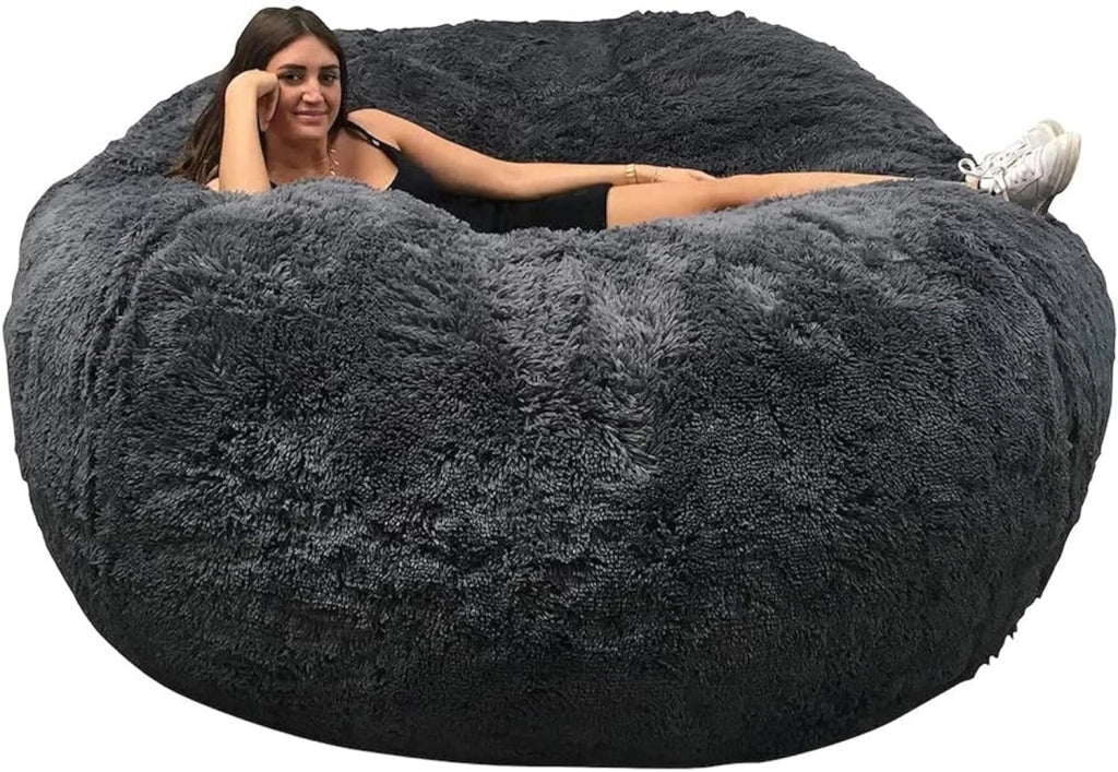 Pouf Poltrona a Sacco Gigante in Pelliccia Sintetica - Ultra Morbido e Confortevole - Fodera Lavabile - Imbottitura in Schiuma, Qualità Premium - Bean Bag XXL (140 cm, Grigio)