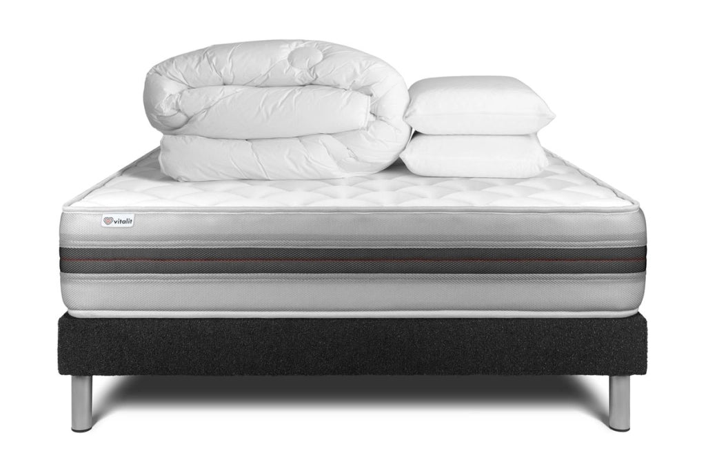 Pacchetto letto completo - Materasso 140x200cm + Box spring con doghe (kit) + 2 cuscini + Piumino - Vitalmemo Back