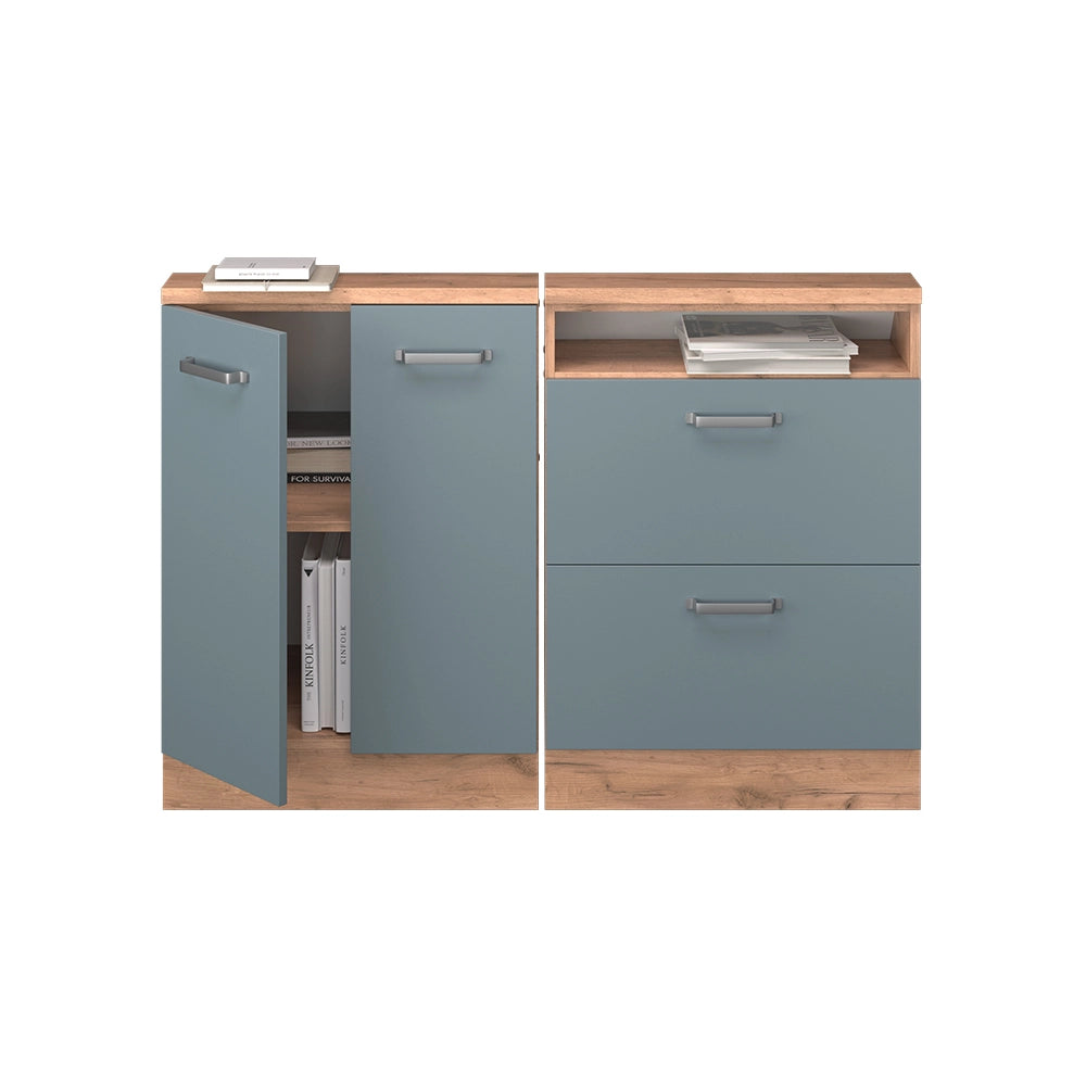 Mobile cucina sottotetto R-Line Grigio-blu/Rovere dorato 120 cm Set di 2 Vicco