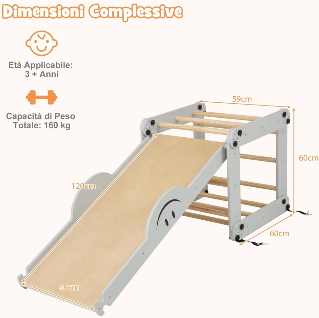 5 in 1 Set da Arrampicata per Bambini, Giochi da Arrampicata Pieghevoli in Legno con Rampe Regolabili e Reversibili, Scala da Arrampicata per Bambini 3+ Anni (Grigio)