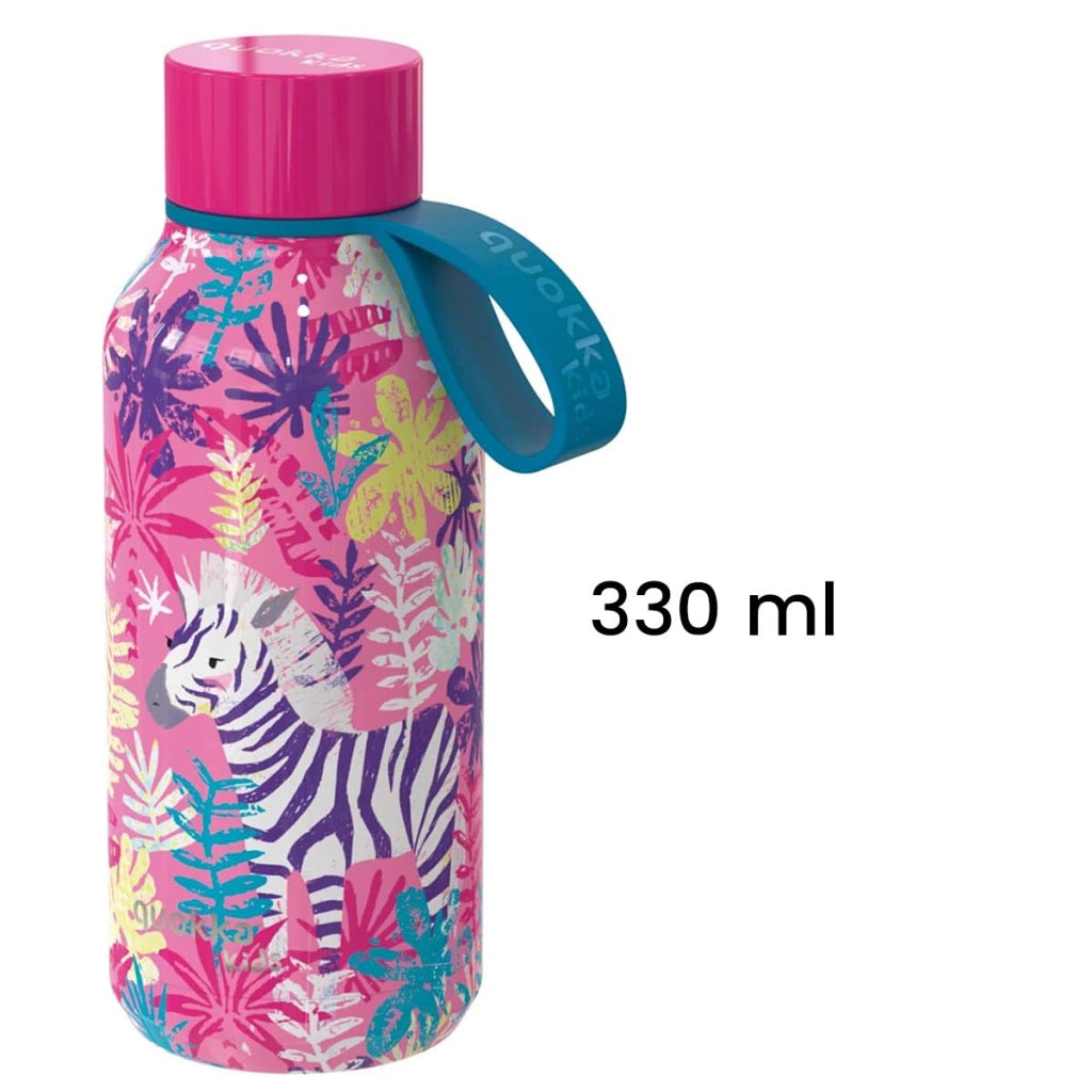 Bottiglia Termica 330ml Modello Solid Kids con Tracolla e Motivo Zebra Rosa Quokka