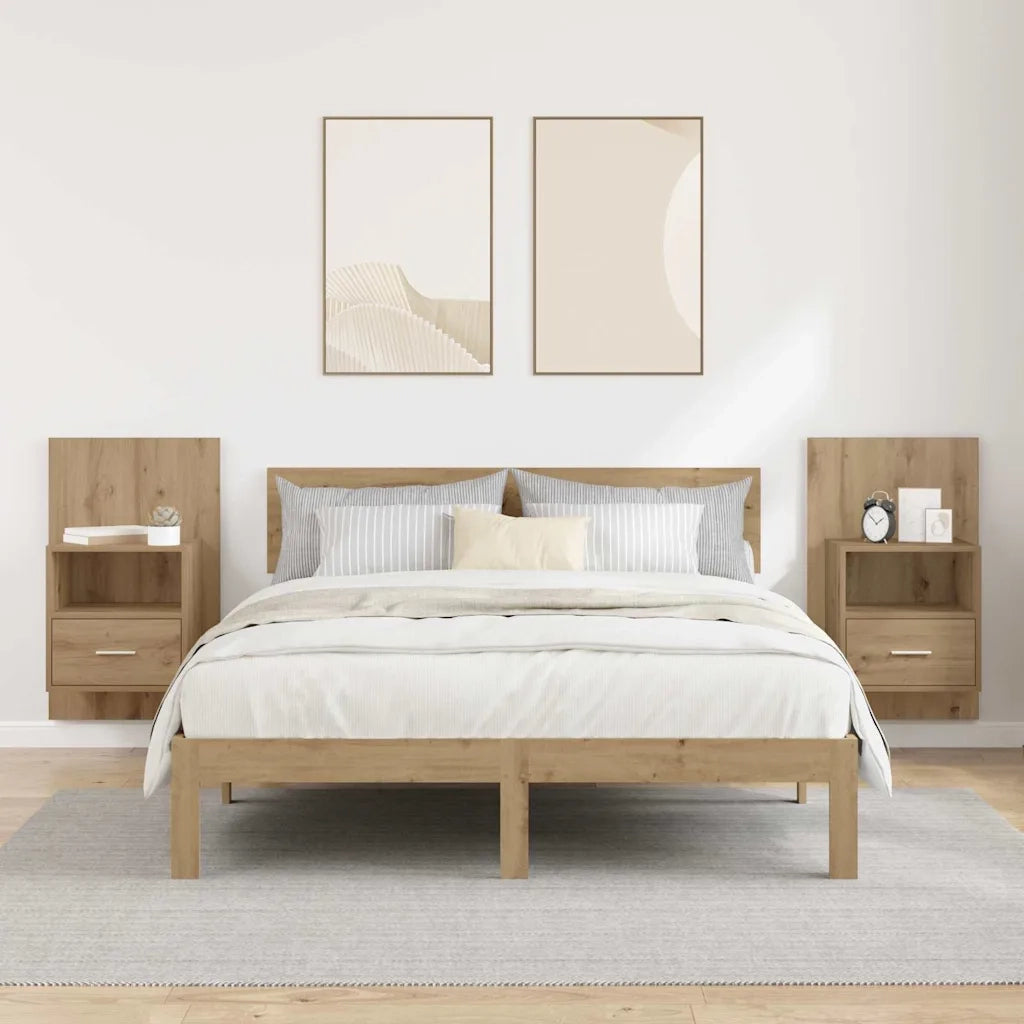 Armadio da Notte 2 pcs Rovere artigianale 50 x 32.5 x 80cm