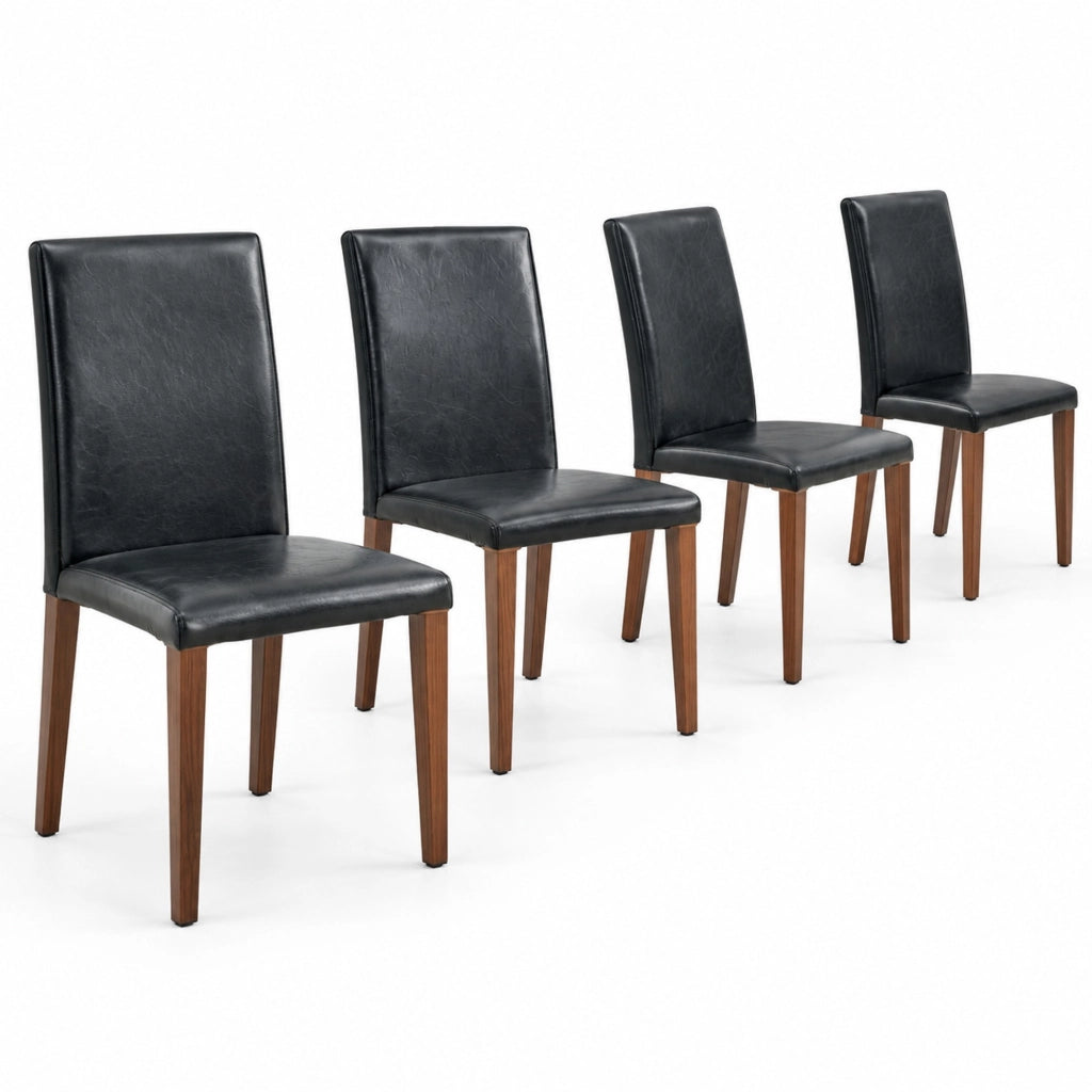 Set di 4 sedie da pranzo in PU nero e metallo effetto noce