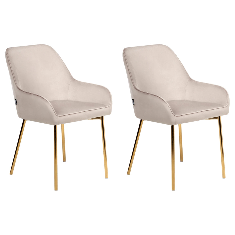Set di 2 Sedie da Pranzo con Rivestimento in Velluto beige gambe dorate glamour retrò