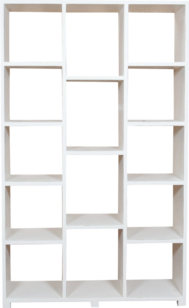 Biscottini Libreria in legno massello di tiglio finitura bianca anticata L121xPR36xH200 cm. Made in Italy